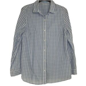 J. McLaughlin Women's Button Up Size Medium Blue White Gingham‎ Preppy Office